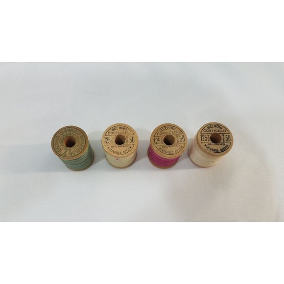 Vintage Belding Corticelli Bel-Waxed Mercerized Cotton Thread Spools Lot Of 4 - Picture 4 of 7